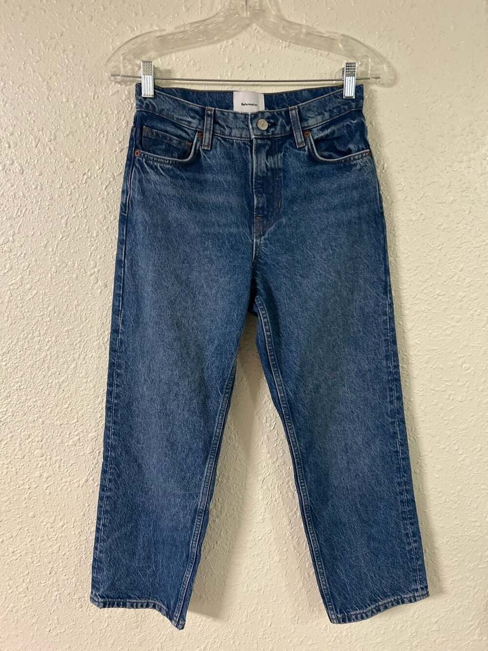 Reformation Arleth Mid Rise Straight Leg Cropped Jeans